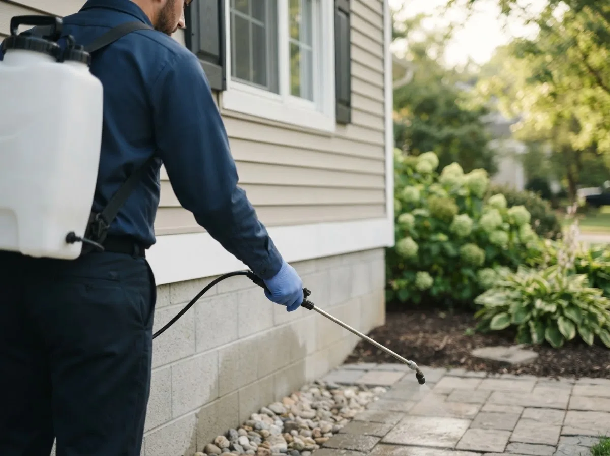 Pest control technician inspecting a home in Lyndon, IL